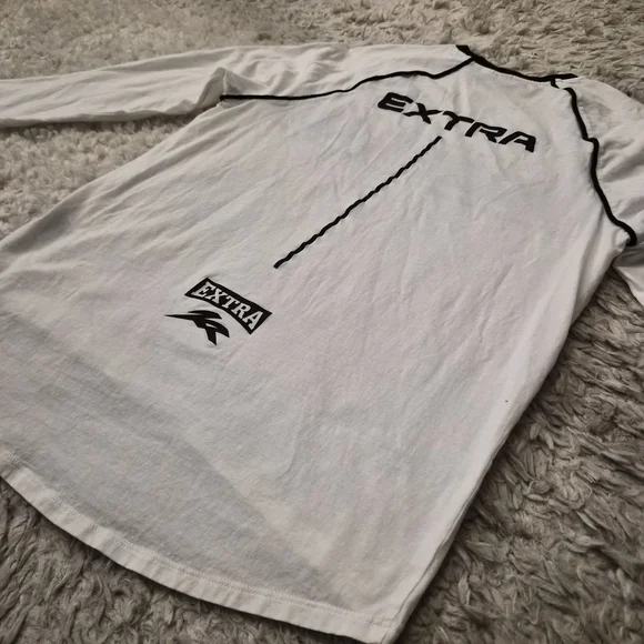 ☆5/$15☆H&M Divided “EXTRA” Racing Long Sleeve Shirt | White & Black | XS - Picture 16 of 16